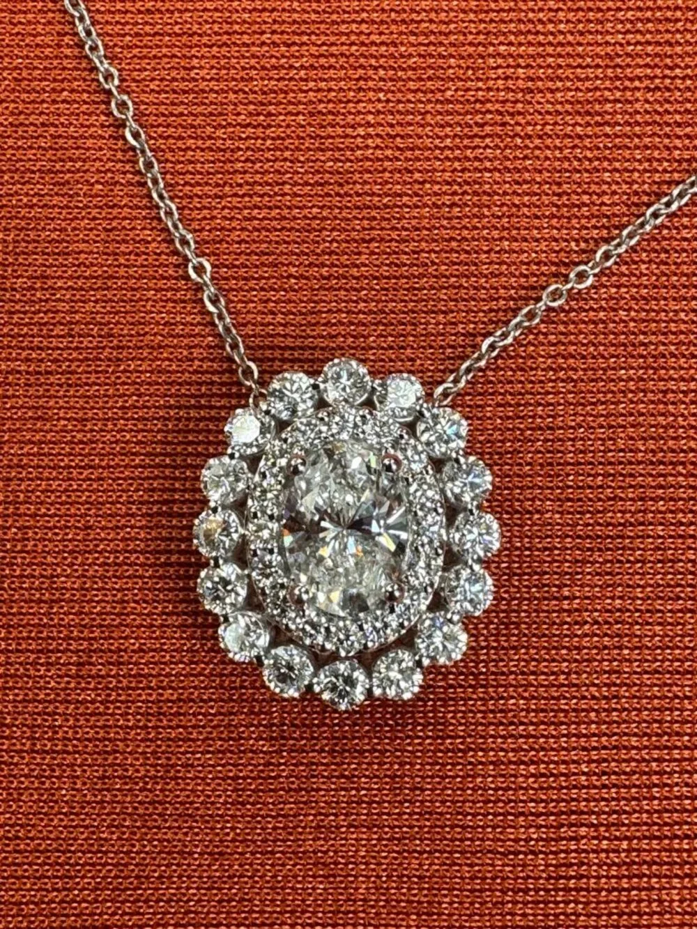 Pendent Necklace 14k White Gold with Oval Shaped Diamonds